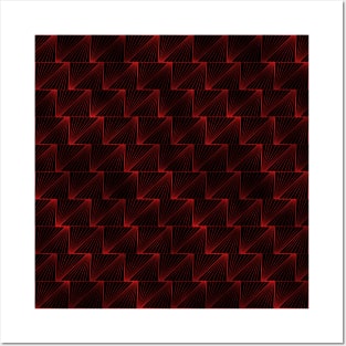 Diagonal Triangles in Black and Ruby Red Vintage Faux Foil Art Deco Vintage Foil Pattern Posters and Art